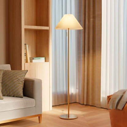 Globe Electric 62" Brass Floor Lamp with Pleated Fabric Shade - color: Brass, Oren