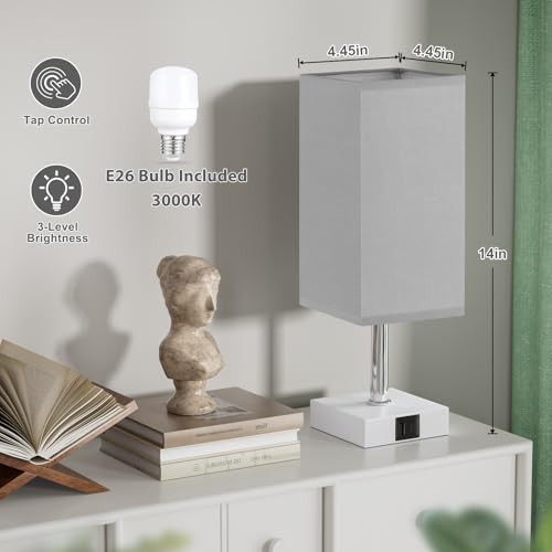 Touch Table Lamp for Bedroom - Dimmable, USB C+A, Grey Lamphade White Base - color: Grey & White
