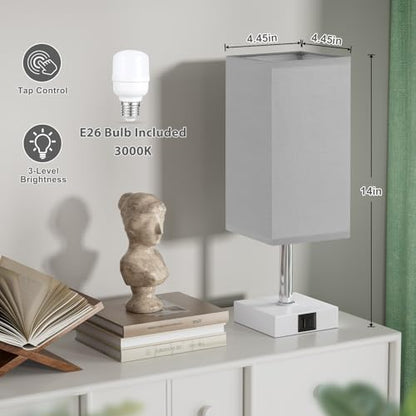 Touch Table Lamp for Bedroom - Dimmable, USB C+A, Grey Lamphade White Base - color: Grey & White