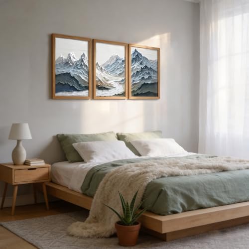 KHYEY Blue Abstract Snow Mountain Framed Wall Art Set of 3 - color: Textured Mountain Wall Art, size: 12x16 Inches