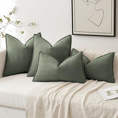 MIULEE Pack of 2 Army Green Euro Shams Chenille Pillow Covers 22x22 Inch - color: Army Green, size: 22" x 22" (Pack of 2)