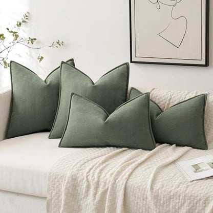 MIULEE Pack of 2 Army Green Euro Shams Chenille Pillow Covers 22x22 Inch - color: Army Green, size: 22" x 22" (Pack of 2)