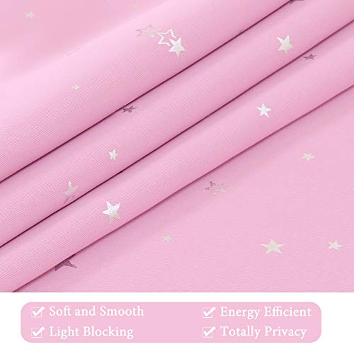 H.VERSAILTEX Blackout Star Curtains for Kids Room Boys Girls Twinkle Silver Stars Full Light Blocking Cute Thick Soft Curtain Drapes, Grommet Top, 2 Panels, 52" W x 84" L, Pink - color: Glitter Stars in Pink Base, size: 52"W x 84"L (Pack of 2)