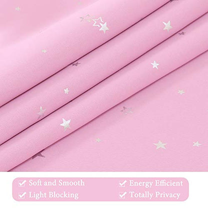 H.VERSAILTEX Blackout Star Curtains for Kids Room Boys Girls Twinkle Silver Stars Full Light Blocking Cute Thick Soft Curtain Drapes, Grommet Top, 2 Panels, 52" W x 84" L, Pink - color: Glitter Stars in Pink Base, size: 52"W x 84"L (Pack of 2)