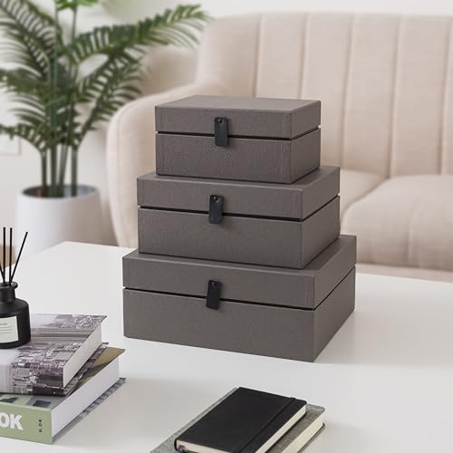 Soul & Lane - Decorative Storage Boxes with Lids, Set of 3, Graphite Grey