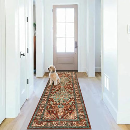 U'Artlines 2' x 6' Boho Hallway Runner Rug, Washable Carpet, Rust＆Teal - color: Rust＆teal, size: 2' x 6' (Runner)