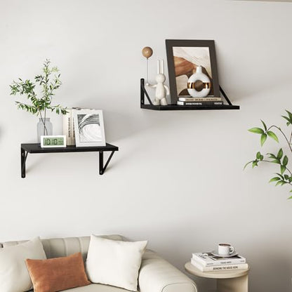 Heimlove 28W x 12D Deep Floating Shelves Set of 2 Black - color: Black With Black Metal Bracket, size: 28Wx12Dx5.8H