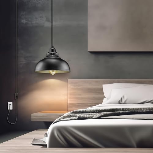 Plug in Pendant Light, 15FT Hanging Lights with Plug in Cord, On/Off Switch - color: Big black