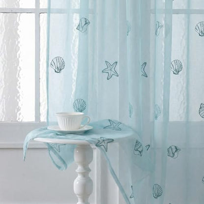 Tegeme 2 Panels Blue Ocean Sheer Curtains for Bedroom 84 Inch - color: Blue, style: Ocean