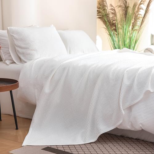 Simple&Opulence 100% Cotton Waffle Weave Throw Blanket 50"x60", White - color: White, size: Throw(50"X60")