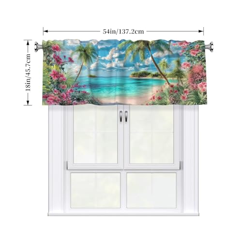 Beach Palm Tree Curtain Valance 54x18 Inches Window Treatment Rod Pocket Valance for Kitchen Bathroom Bedroom - color: Beach Palm Tree