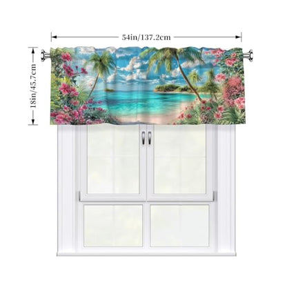 Beach Palm Tree Curtain Valance 54x18 Inches Window Treatment Rod Pocket Valance for Kitchen Bathroom Bedroom - color: Beach Palm Tree