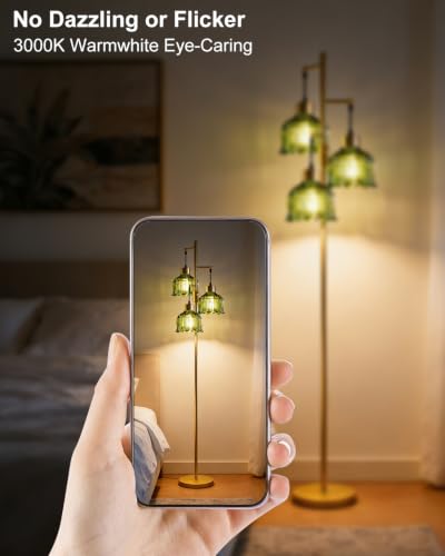 Lightdot Green Glass Floor Lamp Dimmable with LED Bulbs & Flower Shade - color: 3 Green Glass-Gold I