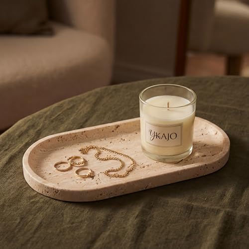 YKAJO Natural Travertine Beige Oval Marble Tray, 11.8x5.9 Vanity Organizer - color: Natural Travertine Beige, size: 11.8" x 5.9" x 0.6"