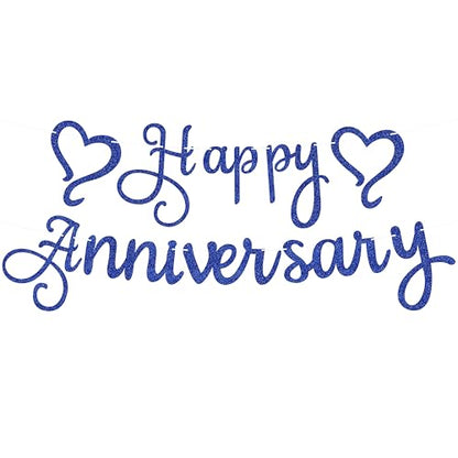 Pre-Strung Happy Anniversary Banner - Royal Blue Glitter Wedding Anniversary Decorations, Party Photo Booth Props - color: Royal Blue