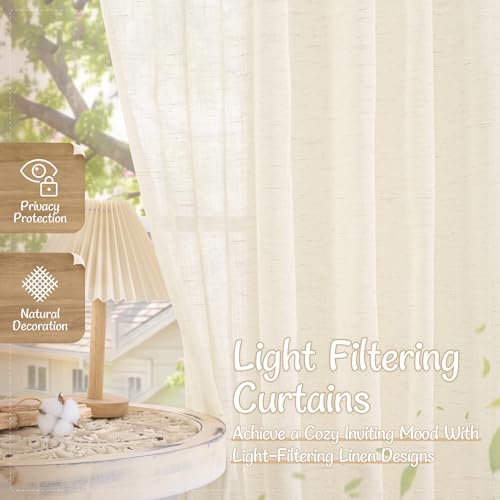 LAMIT Beige Sheer Linen Cafe Curtains 30 Inch Length 2 Panels for Windows - color: Beige, size: 34"W x 30"L (Pack of 2)