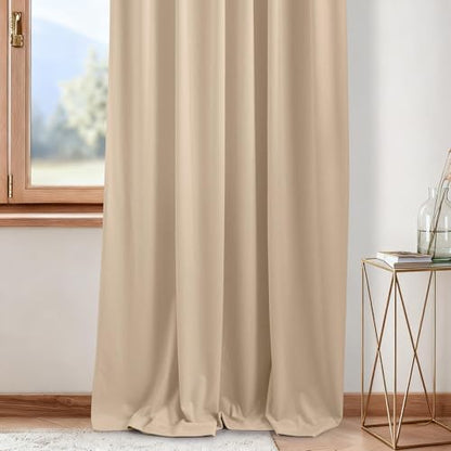 NICETOWN Beige Velvet Curtains 108 inch Long, 52" W x 108" L, 2 Panels - color: Beige, size: 52"W x 108"L (Pack of 2)