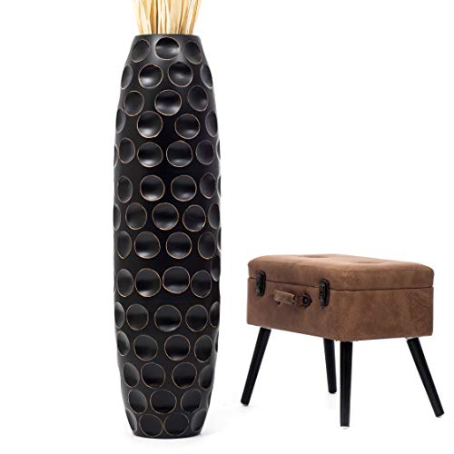 Leewadee Large Black Home Decor Floor Vase - Wooden 41 inch Tall Farmhouse Decor Flower Holder for Fake Plant and Pampas Grass - color: Black, size: 41 inches