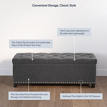 BELLEZE Storage Ottoman, Tufted Ottoman with Close Hinge, Foot Rest for Living Room (Dark Gray, 47 inch) - color: Dark Gray a