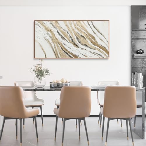 Framed White Gold Textured Abstract Canvas Wall Art For Living Room 20"X40" - color: Gold, size: 40"L x 20"W