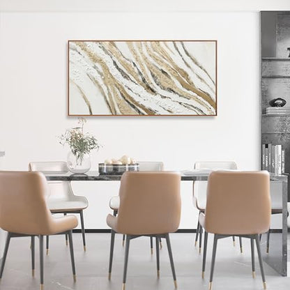 Framed White Gold Textured Abstract Canvas Wall Art For Living Room 20"X40" - color: Gold, size: 40"L x 20"W