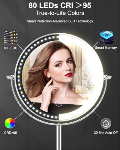 1X/30X 8" Magnifying Makeup Mirror with Lights Height Adjustable for Desk