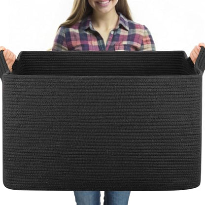 OIASKET 95L Extra Large Blanket Basket, 24" x 16.9" x 14.2" Woven Basket - color: Black, size: 24"x16.9"x14.2"