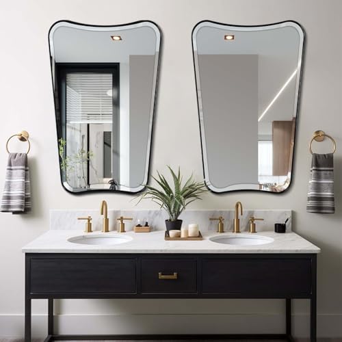 POZINO 40"x24" Irregular Beveled Mirror for Bathroom Sink - color: Black Irregular, size: 40"L x 24"W