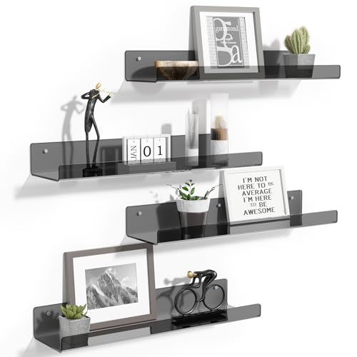 upsimples 4 Pcs 15" Acrylic Shelves for Wall Decor and Display, Clear Black - color: Clear Black