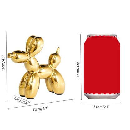 Ceramic Gold Balloon Dog Statue 4.3" Art Decor Sculpture - color: Gold