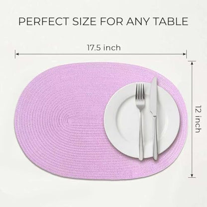 Placemats Set of 6, Woven Oval Braided Dining Table Mats(Lavender Purple) - color: Solid Purple, size: 6 pcs