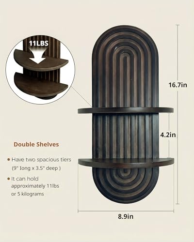 Bamworld Boho Wall Decor Plant Wall Shelf Wood Plant Holder Walnut 2PCS - color: Walnut, size: 16.7''-2 Pcs