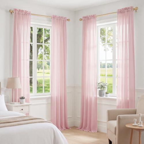PONY DANCE 4 Panels Sheer Curtains 108 Inches Long, Blush Pink, W42 x L108 - color: Blush Pink, size: 42"W x 108"L (Pack of 4)