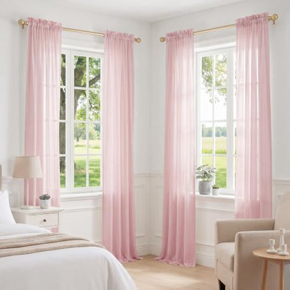 PONY DANCE 4 Panels Sheer Curtains 108 Inches Long, Blush Pink, W42 x L108 - color: Blush Pink, size: 42"W x 108"L (Pack of 4)