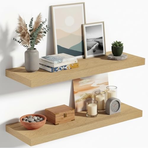 Vivelove 10" Deep Floating Shelves, 24”Wide Set of 2, Oak - color: Oak, size: 23.6”wx10.2”dx1.5”h