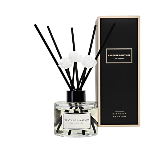 CULTURE & NATURE Reed Diffuser Set 4oz (120ml) Black Cherry Scented Diffuser with Sticks Home Fragrance Reed Diffuser for Bathroom Shelf Decor - size: 4 oz
