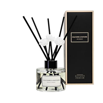 CULTURE & NATURE Reed Diffuser Set 4oz (120ml) Black Cherry Scented Diffuser with Sticks Home Fragrance Reed Diffuser for Bathroom Shelf Decor - size: 4 oz