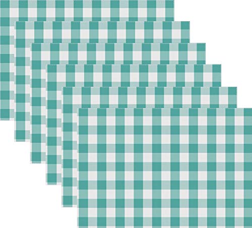 Urban VillaPlacemats for Dining Table 100% Cotton Placemats 14''x20'' Over Sized Tablemats Set of 6 Placemats Aqua/White Color Buffalo Check Tablemats for Family Dinners Wedding PartiesPlacemats - color: Aqua/White Checks, size: 14" x 20"