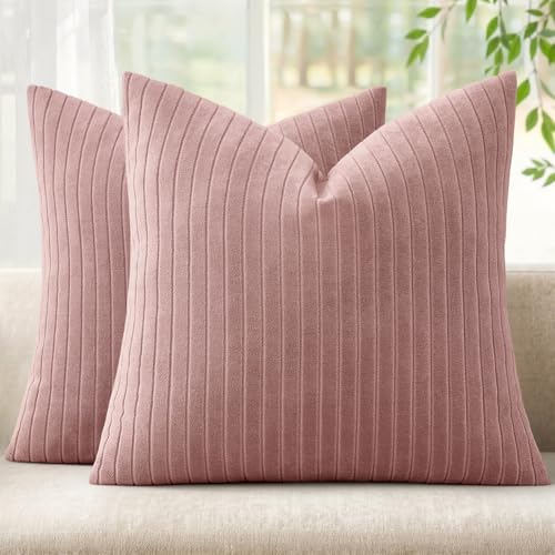 MIULEE Set of 2 Blush Pink Textured Striped Throw Pillow Covers 20x20 Inch - color: Blush Pink, size: 20" x 20" (Pack of 2)