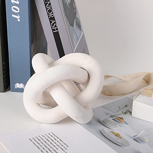 Jlong Wood Knot Decor Chain Link Modern Farmhouse Boho Coffee Table Accent - color: White