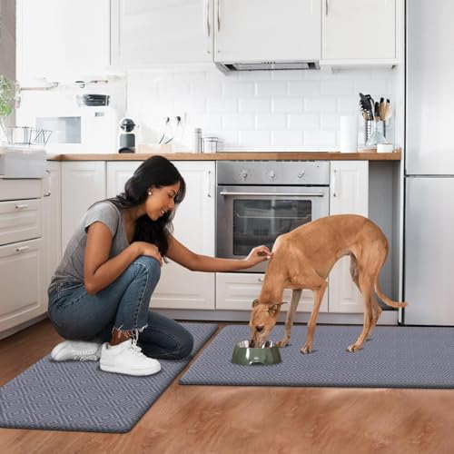 Kitchen Mat 2PCS Kitchen Rugs Cushioned Anti-Fatigue Rug Standing Desk Mat - color: Light Grey, size: 59"L x 17.3"W x 0.5"Th