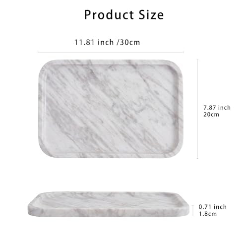 Marble Bathroom Tray, Rectangular Marble Tray with Non-Slip Base - color: Greyish White