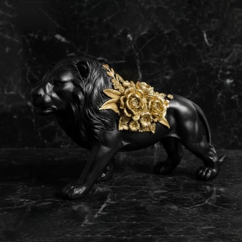 12" Collectible Lion King Statue Decor, Desk Decor, Room Decor, Home Decor, Modern Art Sculpture, Handmade Resin Animal Statue, Gift for Women，Brother，Friend - color: 12" Black Golden-a