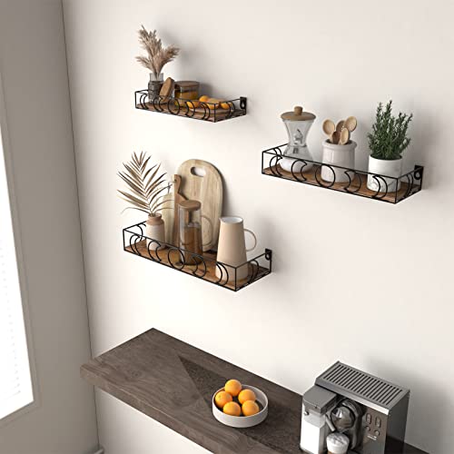 PHAREGE Moon Phase Floating Shelves Brown Black Set of 3 - color: Brown Black