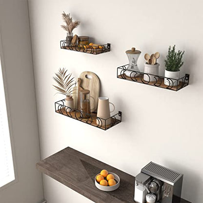 PHAREGE Moon Phase Floating Shelves Brown Black Set of 3 - color: Brown Black