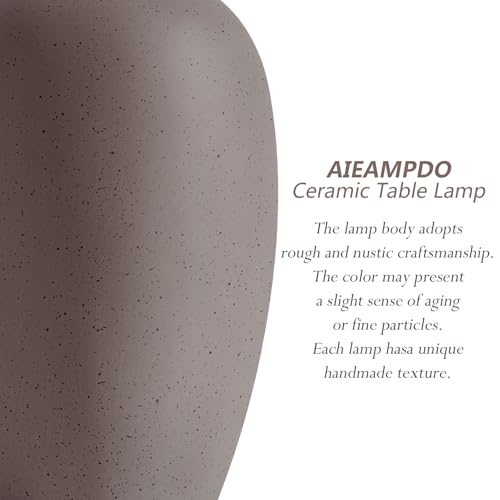 AIEAMPDO 21'' Set of 2 Farmhouse Ceramic Small Table Lamps for Living Room Bedroom, Nightstand Rustic Brown Desk Lamp for Bedside End Table Entryway, 2 LED Bulbs Included - color: Taupe
