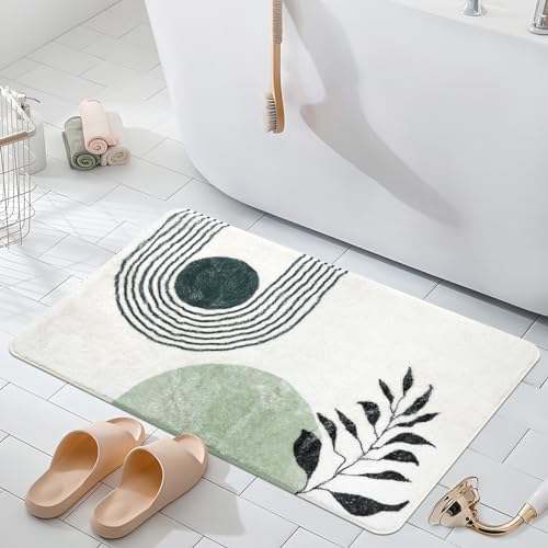 APROPHIC 17"X24" Boho Bath Rugs for Bathroom Decor Non-Slip Bath Mat Absorbent Plush Microfiber Soft Carpet Machine Washable Bath Mat for Sink, Showers, Laundry Rooms, Living Room, Green - color: Green, size: 1'5" x 2' (Rectangular)