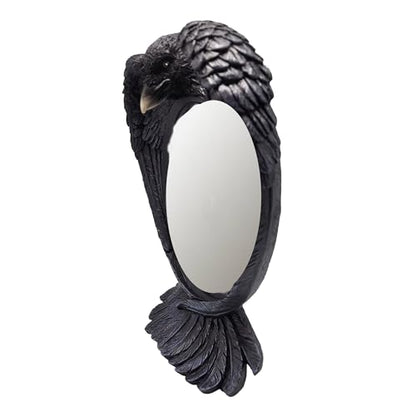 Raven Mirror – 12 Inch Hand-Painted Cold Cast Resin Gothic Raven Tabletop Mirror, Freestanding Decorative Vanity Mirror for Home Décor