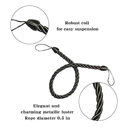 BEL AVENIR Curtain Tiebacks Ropes Tie-Backs,Handmade Holdbacks(Charcoal,4P) - color: Charcoal, size: 4pack