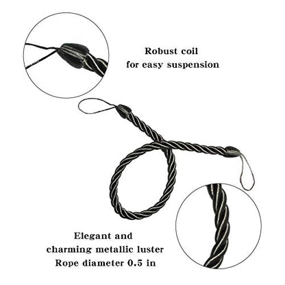 BEL AVENIR Curtain Tiebacks Ropes Tie-Backs,Handmade Holdbacks(Charcoal,4P) - color: Charcoal, size: 4pack